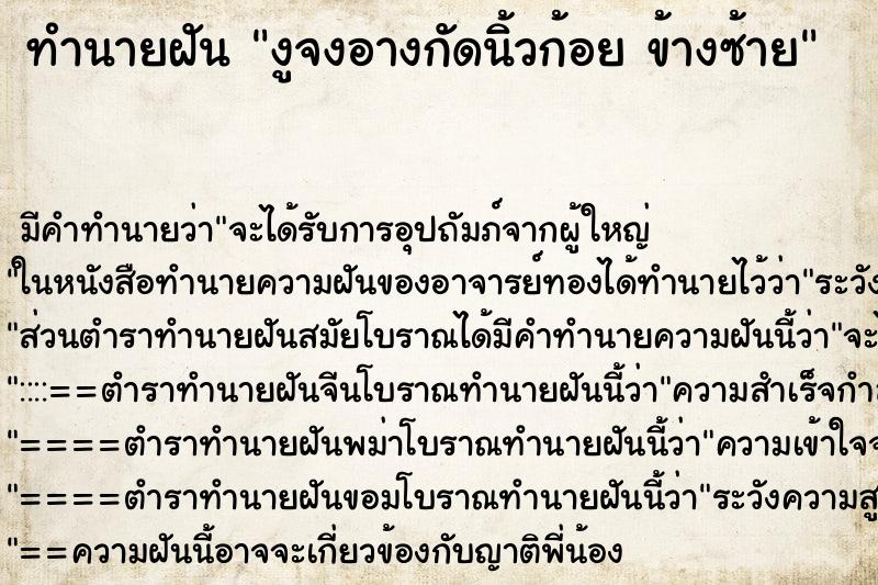 ทำนายฝันงูจงอางกัดนิ้วก้อยข้างซ้าย ทำนายฝันทำนายฝันงูจงอางกัดนิ้วก้อยข้างซ้าย